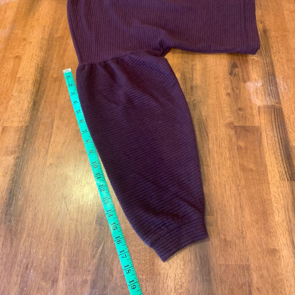 90 degree Top XL Maroon Burgundy Turtleneck Crop Drop Shoulder Stripe Texture - Picture 4 of 8